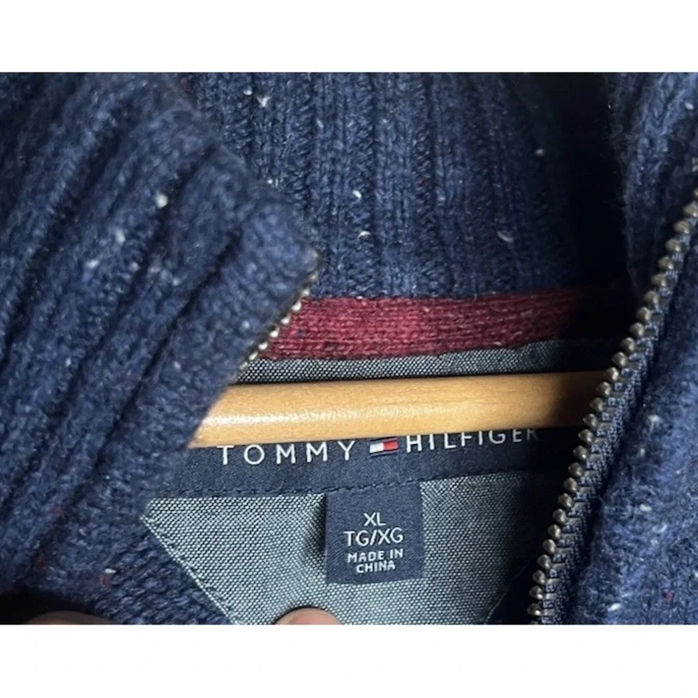 Tommy Hilfiger Men's Sweater 1/4‎ Zip Pullover Cotton Wool Blend Blue Sz XL
